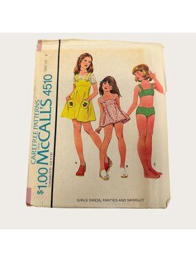 Vintage 1970s McCalls Sewing Pattern 4510 Girls Dress Panties Swimsuit Size 7